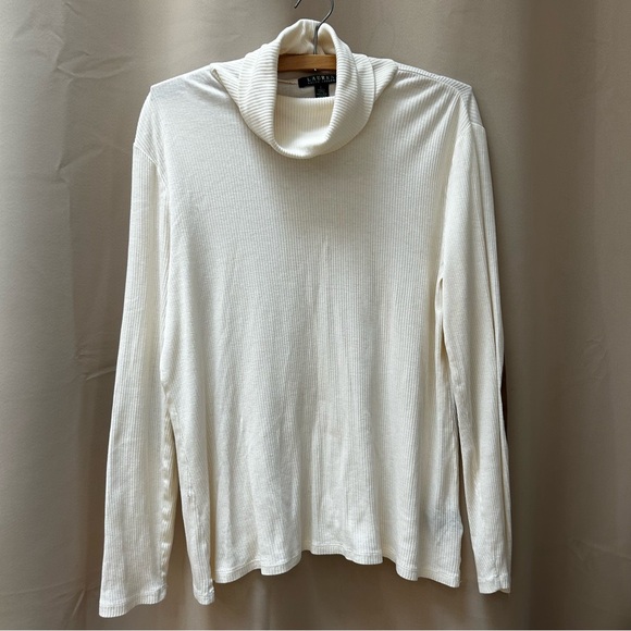 Lauren Ralph Lauren Women’s cotton cowl turtleneck sweater elbow patches Size L - Picture 5 of 8